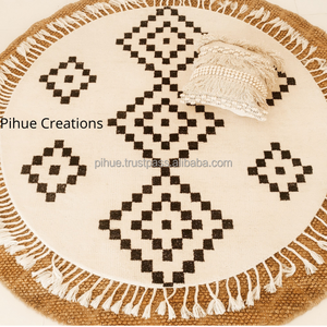 Alfombra de área redonda de ajedrez, hecha a mano, en blanco y negro, anudada a mano en la India, alfombras Jaipur, alfombras bohemias Beni Ourain, mattor teppiche - Product Image 6