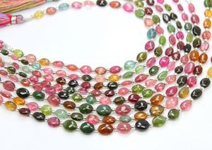 Perles en pierre lisse naturelle de 8 pouces Multi Tourmaline Facettes Ovale Lâche Argent Gemme Motif Goutte Brin - Product Image 3