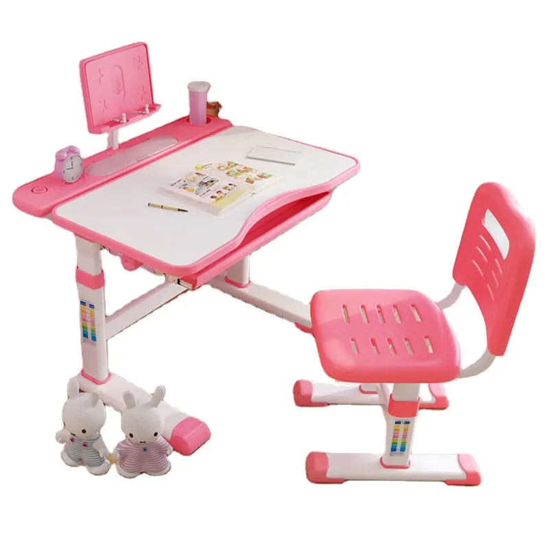 plastic children learning table chair set, cheap kid desk with chair