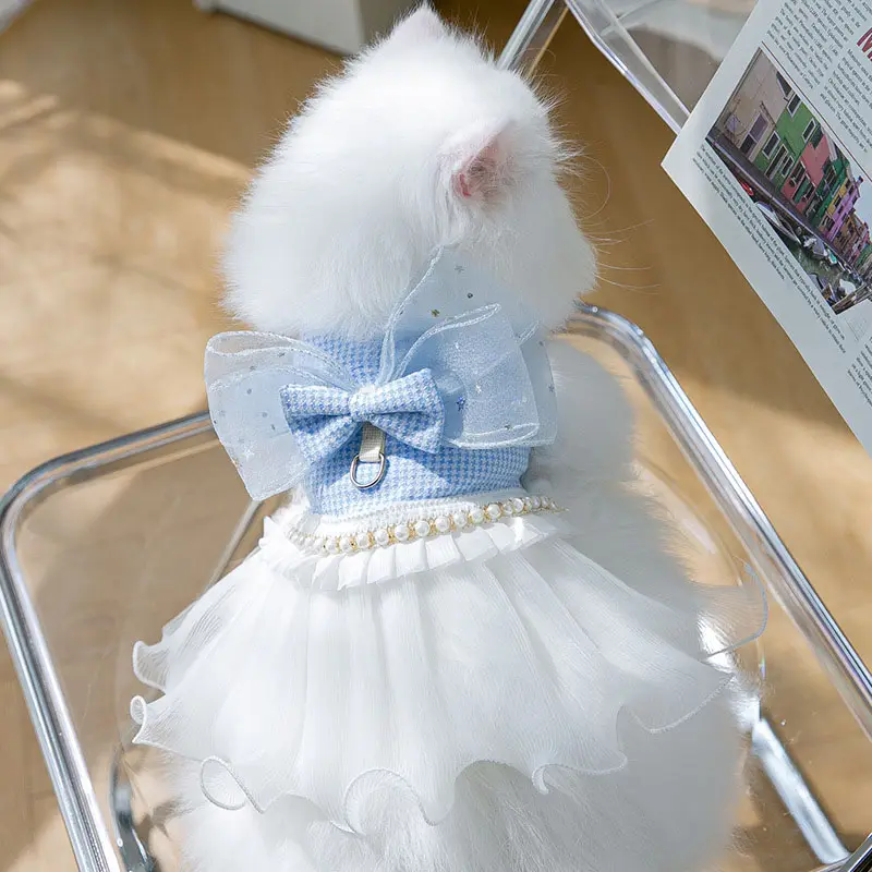 Wholesale pet clothes for cats summer princess style bubble net dresses for dogs bow dresses for small puppies pet clothes