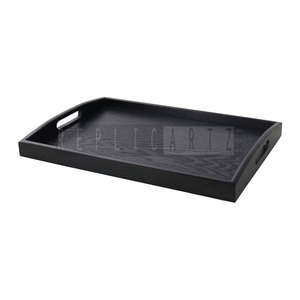 Bandeja de Servir de Madera Estilo Art Deco con Incrustaciones de Hueso y Madreperla |   Bandeja Rectangular Multiusos para Alimentos con Asas, Hecha en India - Product Image 1