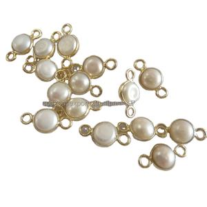 Connecteur en argent 925 et perle avec pierre précieuse sertie pour la fabrication de bijoux et composants Modèle HJN025482PO - Product Image 1