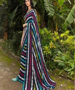 Nouveau dernier saree de travail d'impression numérique georgette avec chemisier non cousu beau design saree vêtements de fête prix de gros vêtement - Product Image 1