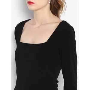 Camiseta de manga larga con cuello cuadrado para mujer, camiseta negra sólida, ropa informal y de fiesta para mujer, tela de material transpirable - Product Image 4