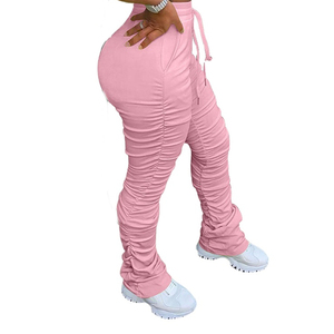 Best Selling <b>Women's</b> Yellow <b>Winter</b> Sweatpants New Design Flat Front Style Stack <b>Leggings</b> With 2 Side Pockets and Drawstring - Product Image 4