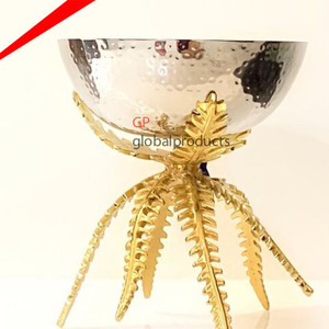 Ensemble de 2 bols de service ronds en métal doré de haute qualité avec support en forme de feuille de métal doré bol de service à puce et trempette 2025 - Product Image 6