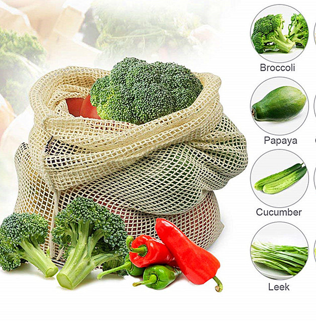 Net Bags Mesh Cheap Pouch for Fruits Vegetables Bread Washable Eco Friendly Zero Waste Woven Cotton Pouch Embroidery Printing