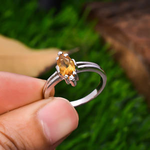 แหวนเงินสเตอร์ลิงทำมือ92.5สวย3กรัมพลอยซิทรินธรรมชาติสำหรับงานหมั้น - Product Image 4