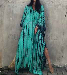 Robe de plage de luxe pour femmes, nouveau Design, teinture par nouage, style Boho, manches longues, col en V, tenue élégante pour les vacances, Kaftan, cover-ups, 2020 - Product Image 3