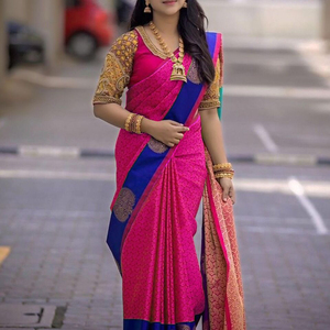 Banarasi Soie Jacquard Saree avec Chemisier Femmes Porter Dames Fête Festival Usage Quotidien Doux Coton Soie Sari En Gros Bas Prix Alphanumero - Product Image 1