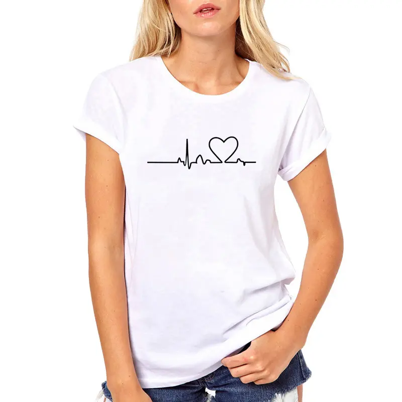 Camisetas informales con estampado de amor para mujer, camisetas de manga corta para mujer 10% de descuento