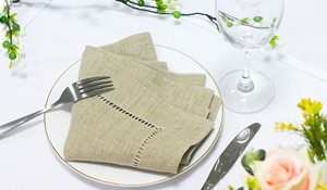 Serviettes de table en lin de couleur naturelle avec point d'ourlet, point d'ourlet en échelle de 7 mm, serviette en tissu avec point d'ourlet, serviette de table pour la maison et l'hôtel - Product Image 2