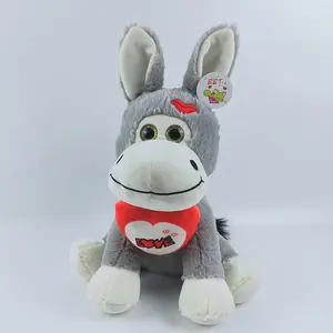 2021 hot selling plush sitting donkey with embroidery heart with red mouth