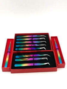 Professionnel nouveau Style différent arc-en-ciel poudre revêtement Logo personnalisé en acier inoxydable Extension de cils pince à épiler outils de beauté - Product Image 6