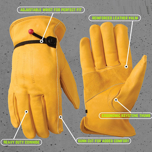 Guantes de trabajo de cuero de vaca para hombre, manoplas de muñeca ajustables, resistentes a perforaciones y cortes, material de cuero de alta calidad, protección de mano - Product Image 3