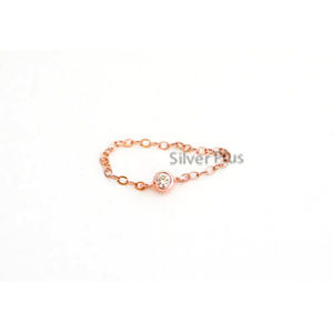 Prix de gros Lunette naturelle sertie de diamants en or rose massif 14 carats Bague à chaîne Style classique pour mariage, fiançailles, fête et anniversaire - Product Image 1