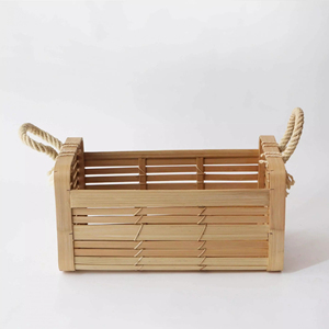 Oneup — ensemble de 3 paniers de rangement en bambou naturel, panier rectangulaire, avec poignées pour la décoration de la maison, artisanal, fait à la main - Product Image 3