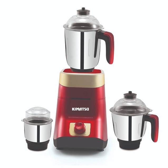 Kimatsu Aura 550w Electric Mixer Grinder 3 Stainless Steel Jars 18000 RPM Bowl-Lift Design Virgin ABS Body Mixing Bowl Made
