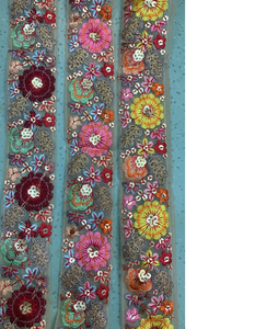 Custom Made Embroidered <b>Ribbons</b> in Mirror Work Round Shaped Embroidered <b>Laces</b> for Clothing Designers - Product Image 1