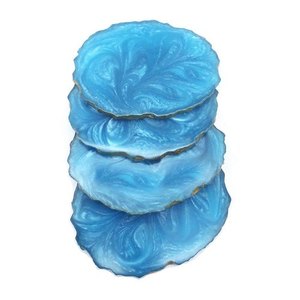 Posavasos redondo de resina epoxi, color azul y blanco - Product Image 1