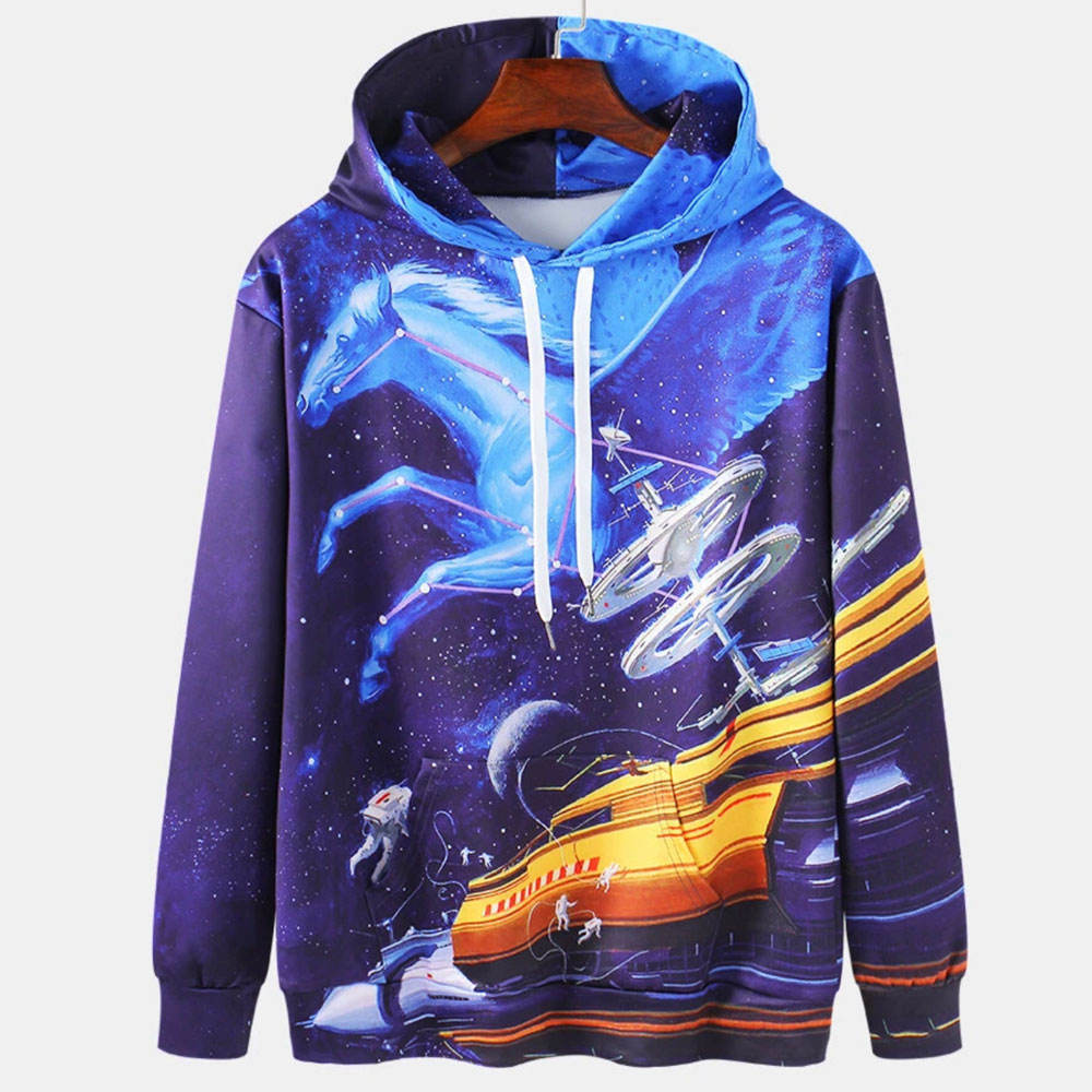 wolf print kangaroo pocket casual moletom com capuz