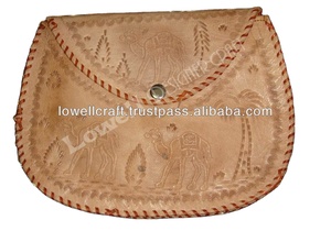 LOWELLCRAFT Pochette vintage en cuir véritable, motif géométrique, gaufrage camel, surpiqûres rouges, décoration perles, fermeture éclair, 7 compartiments pour femme - Product Image 2