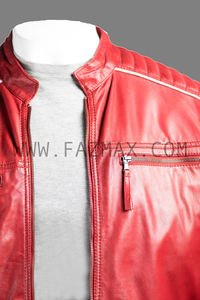 เสื้อแจ็คเก็ตหนังสไตล์นักขี่จักรยานสีแดงสําหรับผู้ชายสไตล์นักขี่จักรยาน - Product Image 2