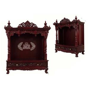 Brown Finish Hand Carved <b>Temple</b> for <b>Home</b> Hand Made Solid Wood <b>Temple</b>/Puja Ghar High Gloss Teak Wood Mandir for <b>Home</b> USA Sale - Product Image 1