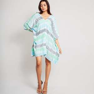 Femmes été cravate teinture caftan demi manches décontracté vêtements de plage motif Floral tissé taille naturelle respirant écologique Style chaud - Product Image 1