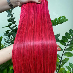 Peluca de cabello humano para mujeres negras, extensión de cabello liso con cutícula, Color rojo, para hacer cabello humano - Product Image 1