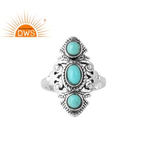 Anillo de plata de primera ley y Gema para mujer, sortija, plata esterlina 925, piedra Natural, color turquesa, estilo bohemio - Product Image 1