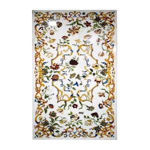 Mesa de comedor Rectangular de mármol blanco, decoración de Arte Fino Floral - Product Image 1