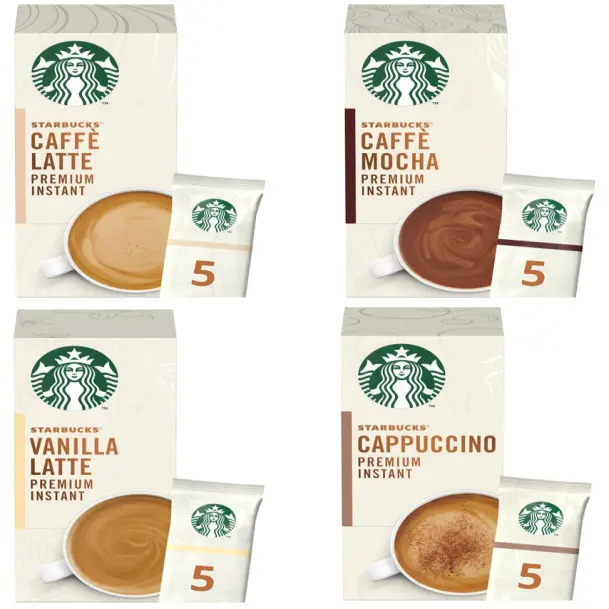 Premium Oploskoffie Zakjes Starbucks Schuimige-Caffe Latte-Vanille Latte - Cappuccino - Caffe Mokka