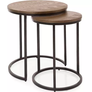 Ensemble de 2 pièces Table de meuble maison en métal, table pour salon, avec tabouret, rond, de couleur or, Design moderne, en fer - Product Image 3