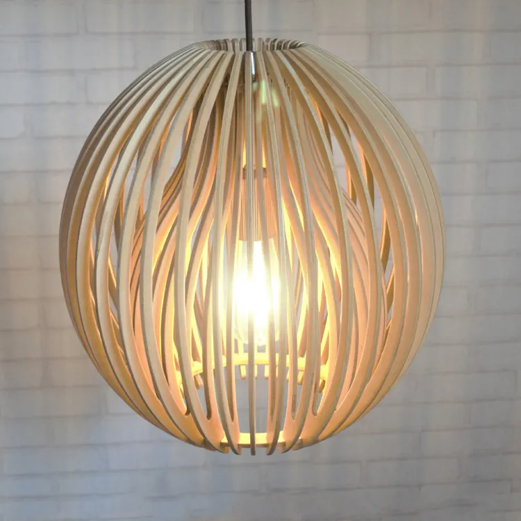 Lámpara colgante de madera, candelabro Moderno y Contemporáneo de bola redonda