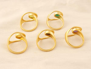 Bague en quartz fumé naturel, mode tendance, plaqué or, réglable, rond ouvert, cabochon, bague géométrique de créateur - Product Image 6