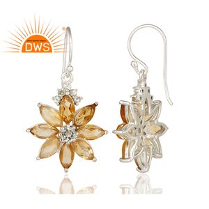 สีขาวบุษราคัมซิทรินมาร์คีส์ตัดพลอยดอกไม้ต่างหูเครื่องประดับขายส่ง925เงินสเตอร์ลิงห้อยต่างหูผู้ผลิต - Product Image 3