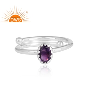 Bague en améthyste naturelle pour filles, bijou en forme ovale, couronne de pierre précieuse, argent fin 925, à la mode, vente en gros - Product Image 2