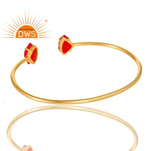 Brazalete de plata de ley chapado en oro de 18K a la moda para niñas, conjunto de Calcedonia rosa, brazalete, joyería, venta al por mayor, Colección clásica - Product Image 3