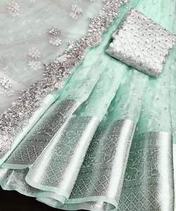 Banarasi Soie Jacquard Saree avec Chemisier Femmes Porter Dames Fête Festival Usage Quotidien Doux Coton Soie Sari En Gros Bas Prix Apparelgarment - Product Image 5