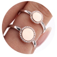 925 argent Sterling Rhodium or Rose plaqué plaine cercle cristal CZ cubique zircon anneau en argent sterling bijoux pour les femmes