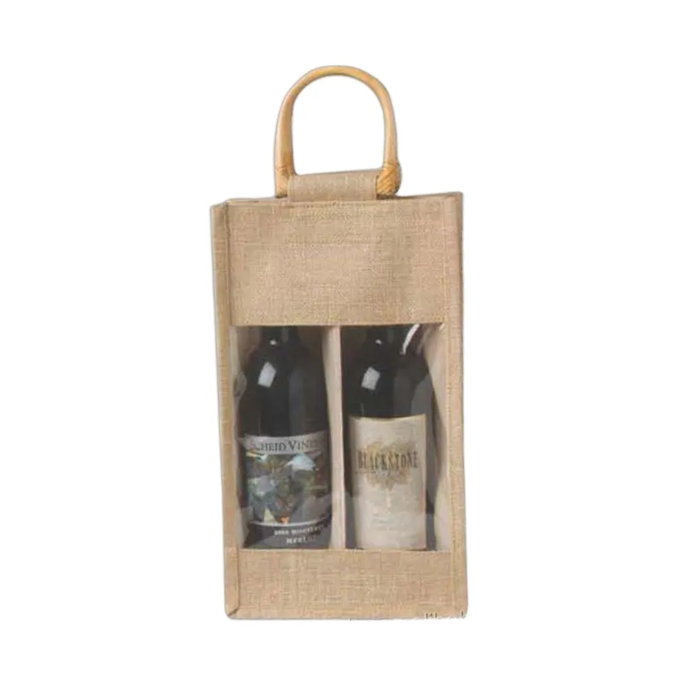 Natural 2 Bottle Jute Wine Bag With Customized Printing For Promotion With Free Sample Available