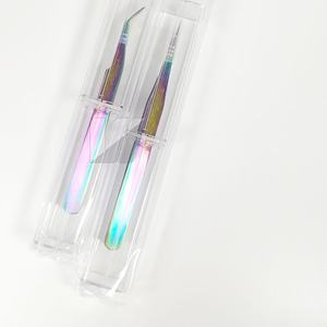 Pinzas profesionales de Extensión de pestañas de acero inoxidable arcoíris de alta calidad, logotipo personalizado, punta de volumen, uso de pestañas sostenible - Product Image 4