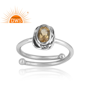 Oval Cut Yellow Citrine Natural Gemstone Wrapped <b>Adjustable</b> <b>Ring</b> 925 <b>Sterling</b> <b>Silver</b> Oxidized <b>Ring</b> Wholesaler Jewelry - Product Image 2