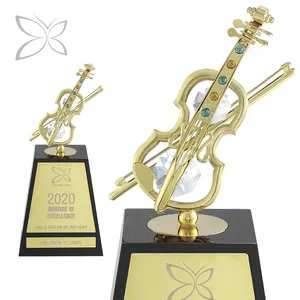 Cryestoraft violino dourado banhado à ouro, violino, award, música, troféu, decorado com cristais de corte brilhantes, brinquedo