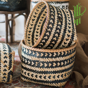 NEW PRODUCTS Bamboo Basket Pattern Storage Boxes & <b>Bins</b> Woven Basket Round <b>White</b> Black Box <b>Kitchen</b> Eco Friendly in Vietnam - Product Image 4