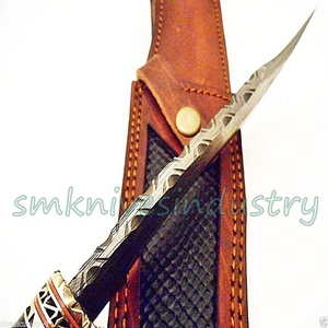 Lima de latón Damasco hecha a mano con mango de trabajo, cuchillo bonito con Funda de cuero (smk1296) - Product Image 4