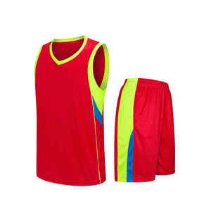 Ensemble de maillot de basket rouge à blocs de couleur, col en V, sans manches, anti-humidité, unisexe, pour adulte, tenue de sport - Product Image 1