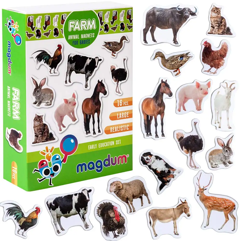 MAGDUM Happy ZOO animal magnets for kids real LARGE fridge magnets for 