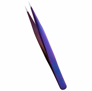 Pinzas Profesionales de Acero Inoxidable Antimagnéticas y Antiestáticas para Pestañas, Recubrimiento de Color Negro Plasma, Curvadas - Product Image 3